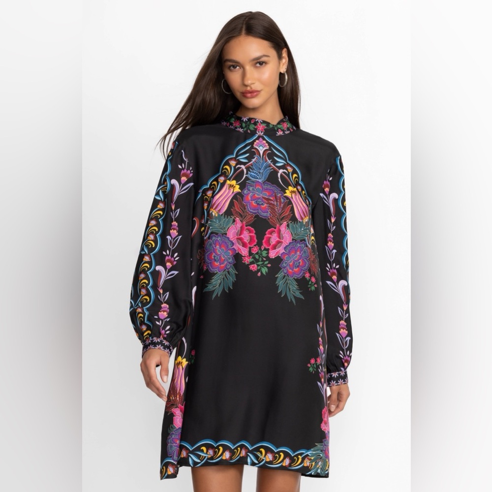 Johnny Was Kalova Black Floral Mini Dress